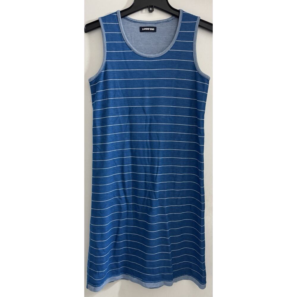 Lands’ End Shift Tank Dress Sleeveless Knit Striped Blue Reversible Size Small